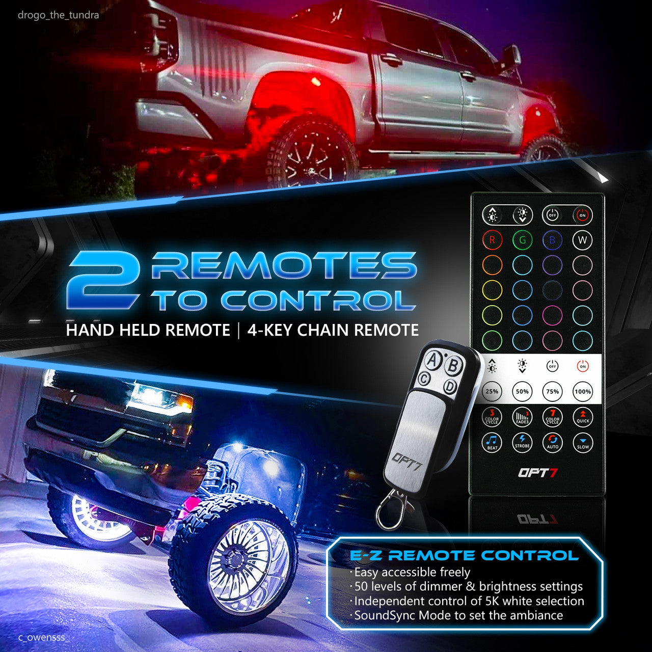 AURA Quantum 4pc LED Rock Lights - RGBW Multicolor w- Handheld Remotes