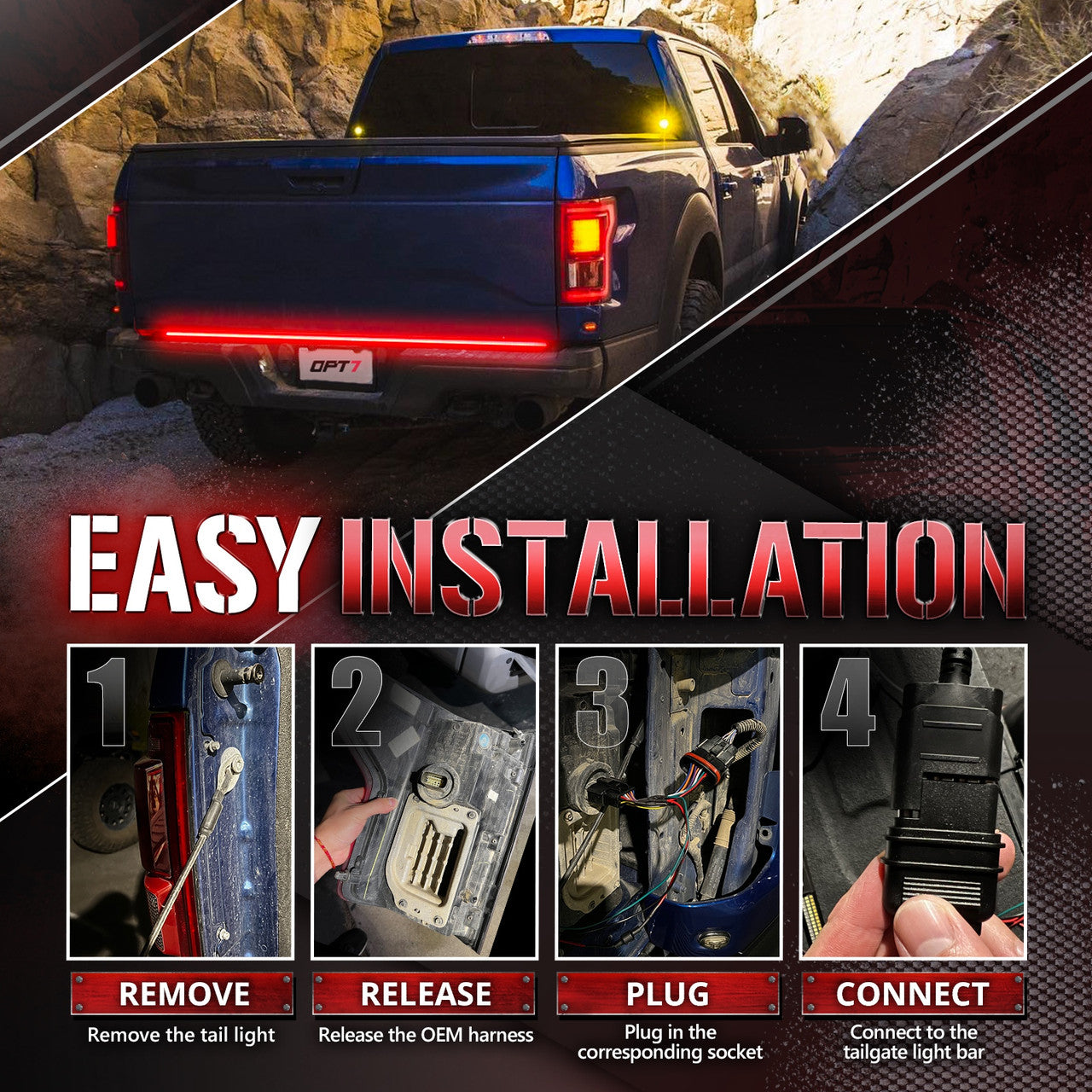 Ford F150 Tailgate LED Light Bar Bundle: Redline Parlux LED Tailgate Light Bar with F150 Quick Connect Harness Kit