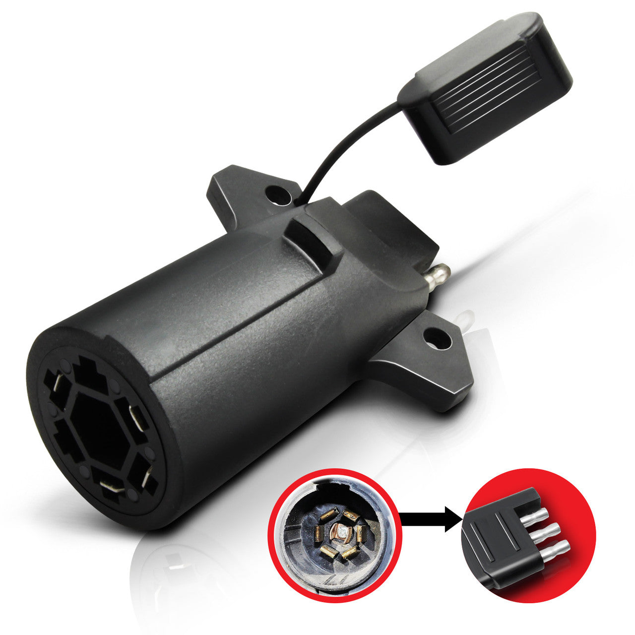 7-Way Round to 4-Way Flat Pin Adapter For Trailer Tow Hitch & Redline Tailgate LED