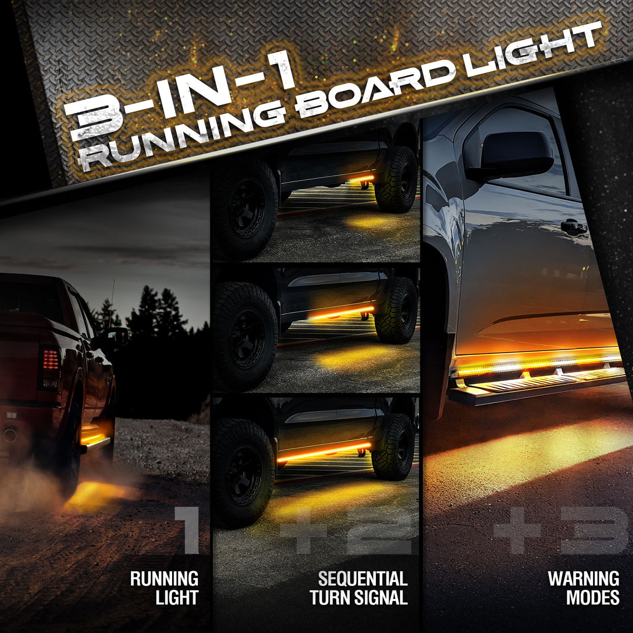 OPT7 Redline Triple Tailgate Light Bar 60" Bundle with Sidekick Running Board Light LED Strip Kit with Warning Mode