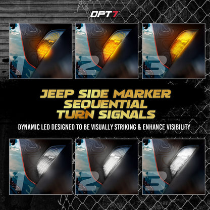 OPT7 Quantum Pro Rock Light RGBW & LED Side Marker White-Amber for Jeep Wrangler JL JLU & Gladiator JT 18-23