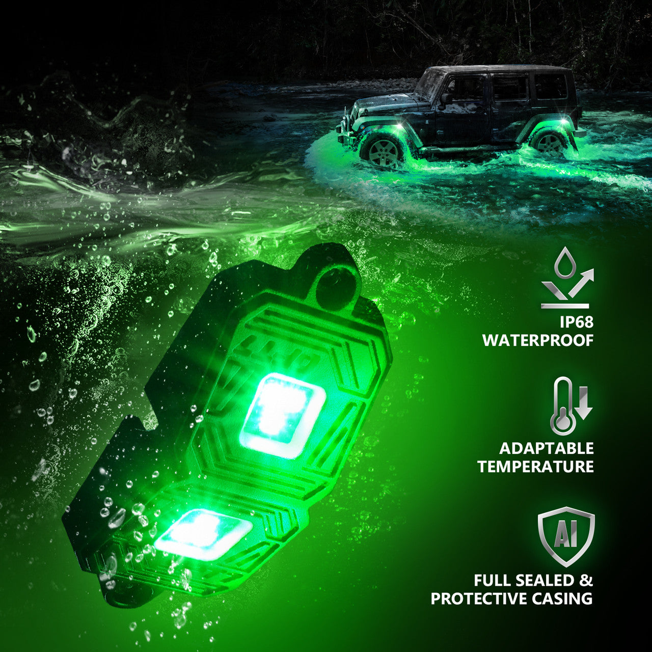 OPT7 Photon RGB 4PCS LED Rock Light w-Magnet Wide Angle Underglow Neon Lighting Kit