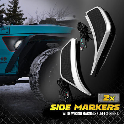 OPT7 LED Side Marker for Jeep Wrangler JL & Gladiator JT 18-23 w- Amber Sequential Turn Signal, White Running Light