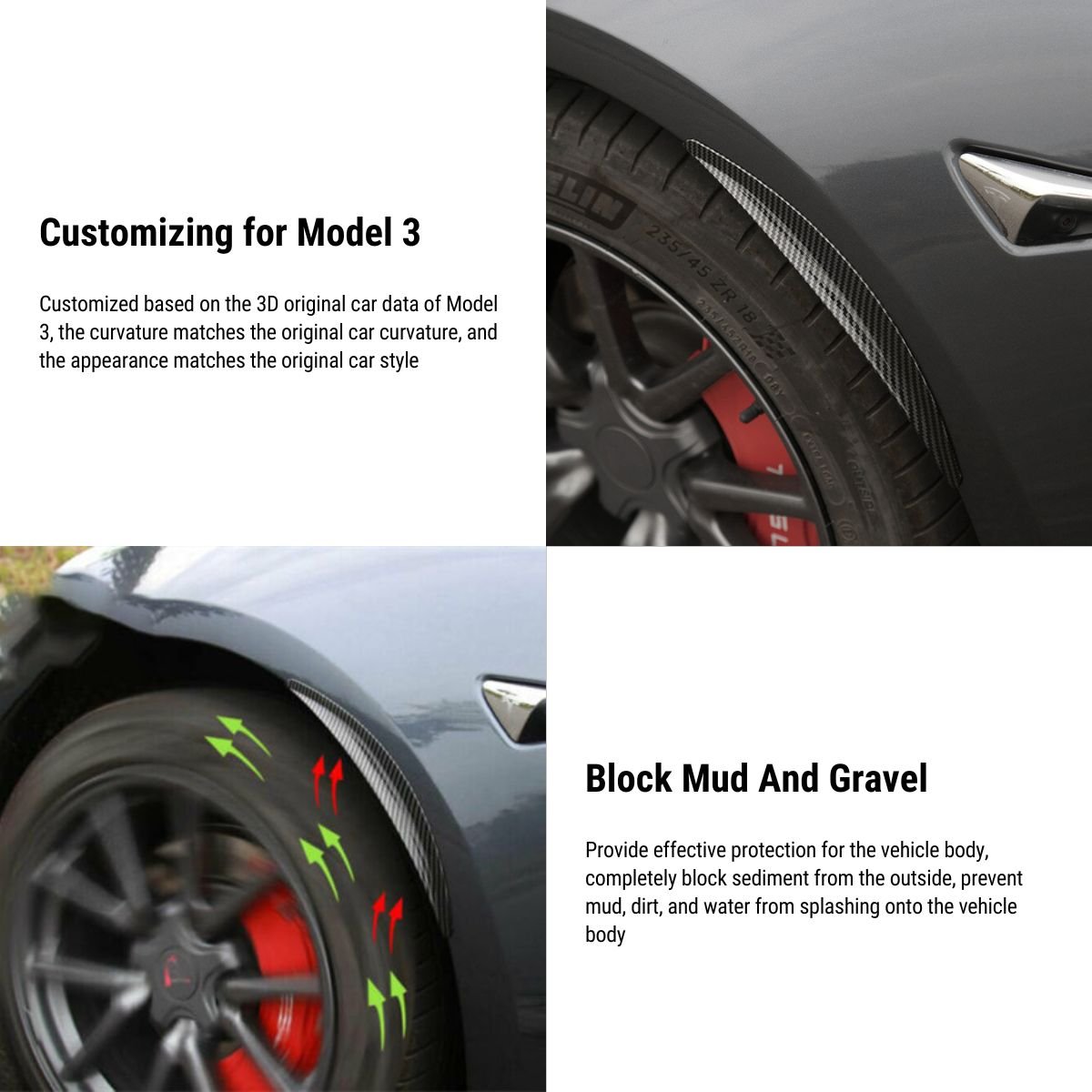 Invisible Mud Flaps Mud Guard for Tesla Model 3 2017-2023