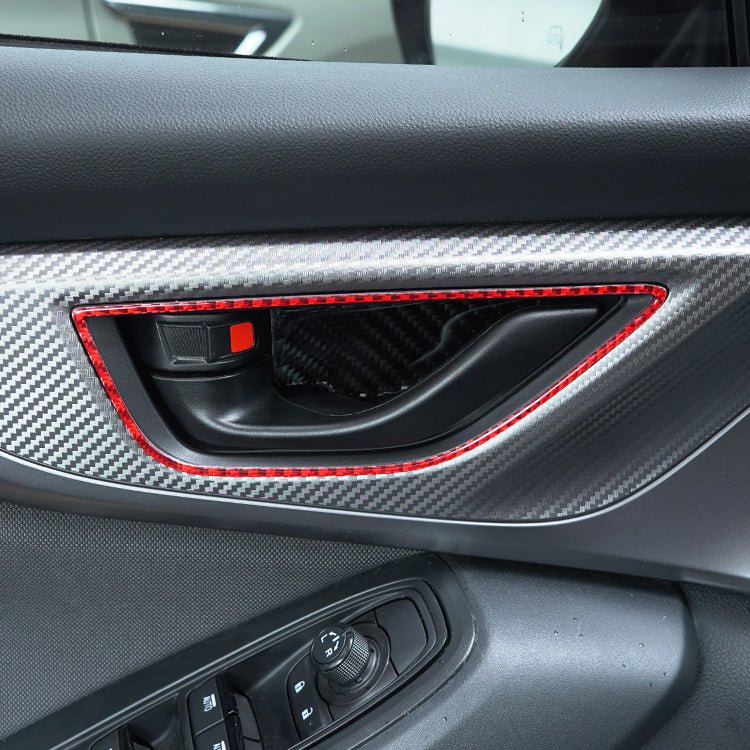 JDMuscle [22-26 WRX] P&S Series Carbon Fiber Interior Door Handle Frame Covers 4 PC | Black Carbon Fiber/ Red Carbon Fiber*Clearance*No Returns*