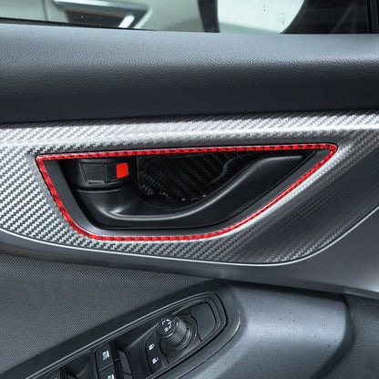 JDMuscle [22-26 WRX] P&S Series Carbon Fiber Interior Door Handle Frame Covers 4 PC | Black Carbon Fiber/ Red Carbon Fiber*Clearance*No Returns*