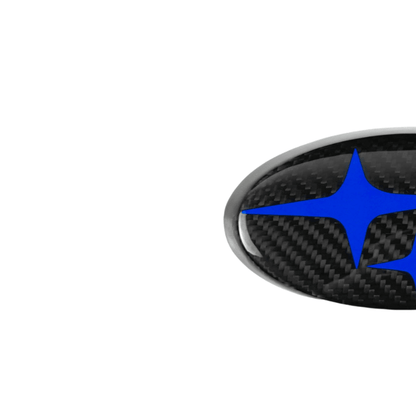 JDMuscle Pre-preg Carbon Fiber Subaru Emblem Covers Front & Back, Red/White/Blue [22-26 WRX, 15-21 WRX/STI, 18-23 Crosstrek, 17-23 Impreza]