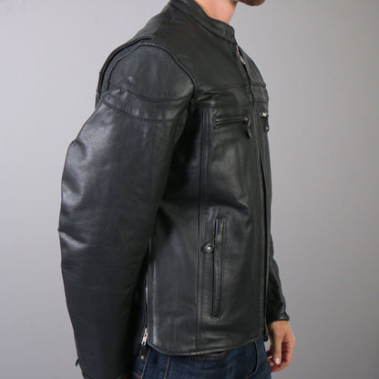 Hot Leathers JKM1011 Men's Black Leather Vented Motorcycle Racer Jacket with Double Piping