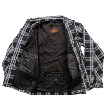 Hot Leathers Men's 'Road Wolf' White/Black Cotton Flannel Shirt - Button Front - Riding Protective Wear - JKM3002