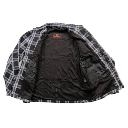 Hot Leathers Men's 'Road Wolf' White/Black Cotton Flannel Shirt - Button Front - Riding Protective Wear - JKM3002