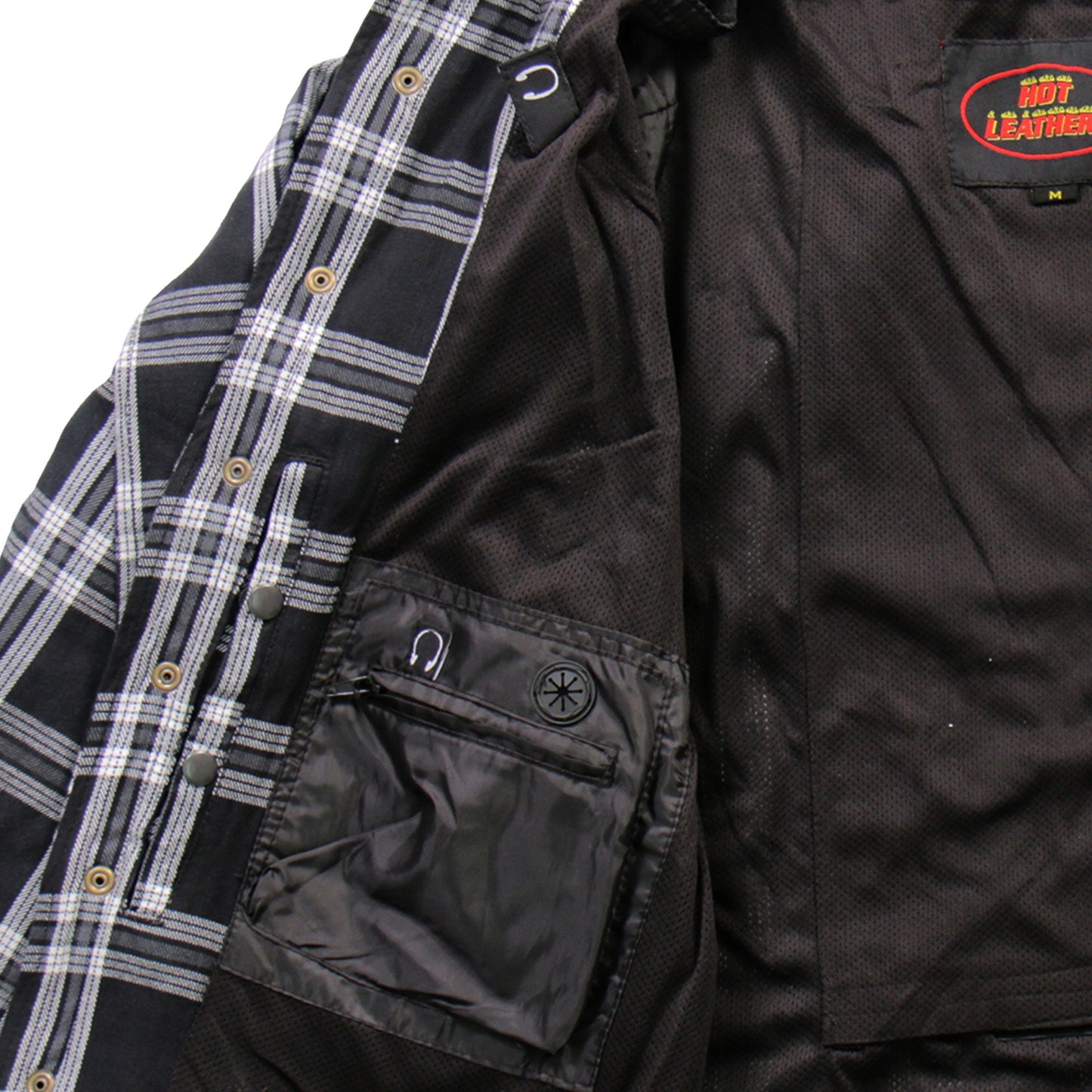 Hot Leathers Men's 'Road Wolf' White/Black Cotton Flannel Shirt - Button Front - Riding Protective Wear - JKM3002