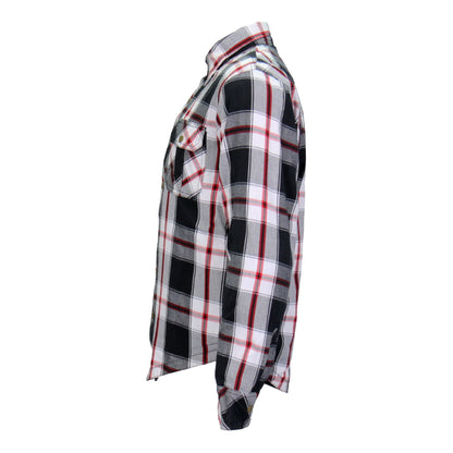 Hot Leathers Men's 'Sinfire' White/Black Cotton Flannel Shirt - Button Front - Riding Proective Wear - JKM3001
