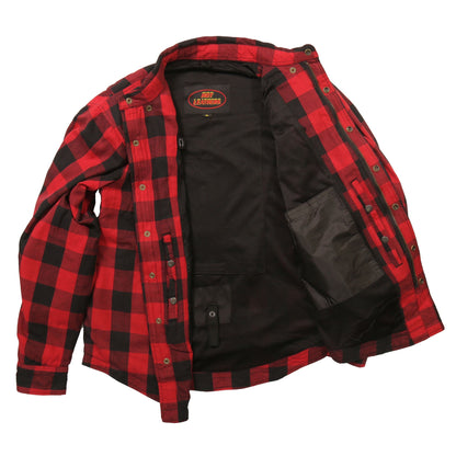 Hot Leathers Men's 'Black Venom' Red Cotton Flannel Shirt - Button Front - Riding Protective Wear - JKM3003