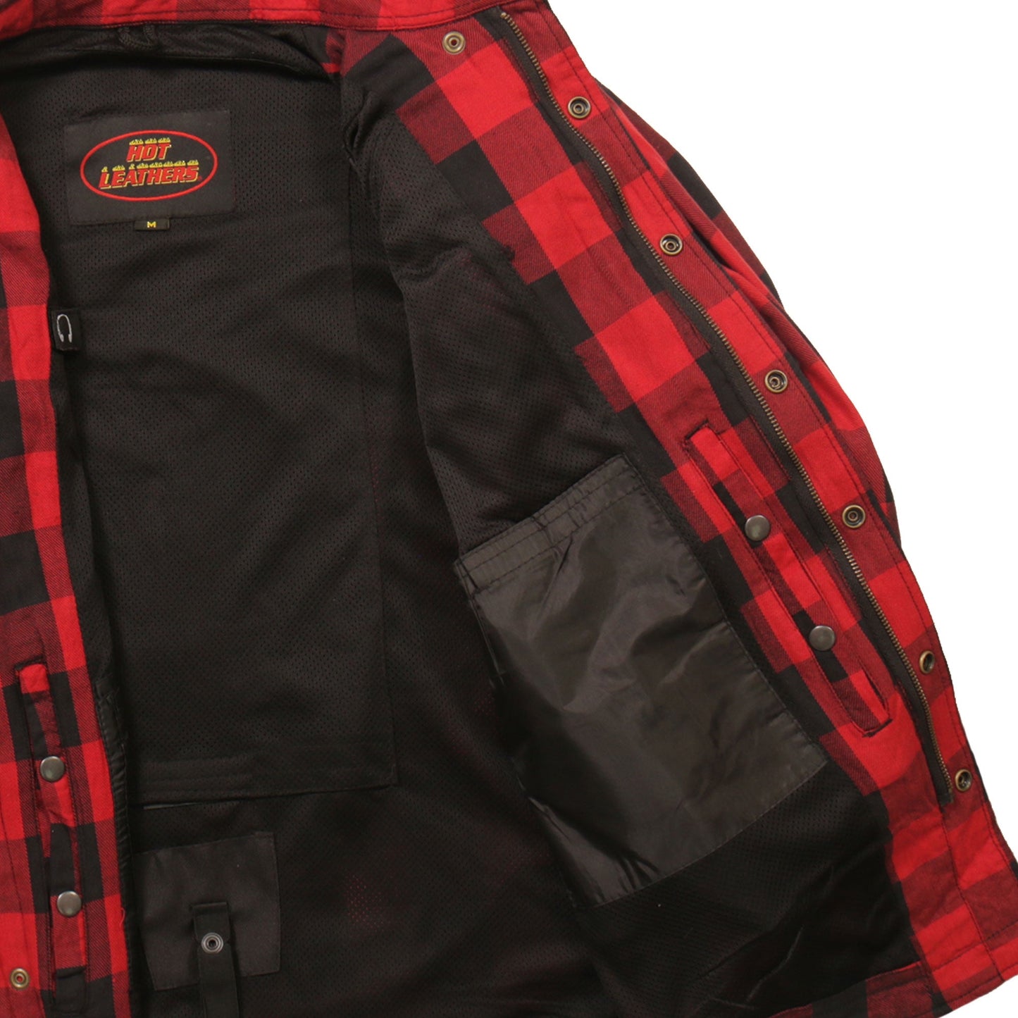 Hot Leathers Men's 'Black Venom' Red Cotton Flannel Shirt - Button Front - Riding Protective Wear - JKM3003