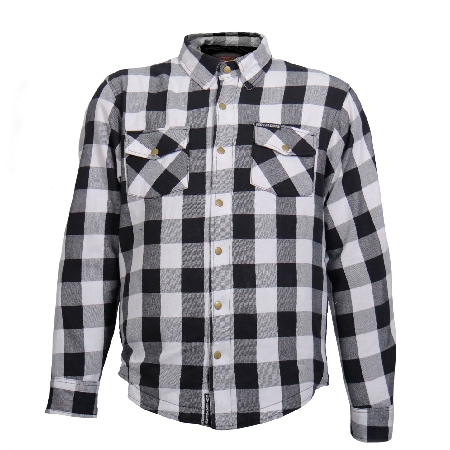Hot Leathers Men's 'Iron Outlaw' White/Black Cotton Flannel Shirt - Button Front - Riding Protective Wear - JKM3005