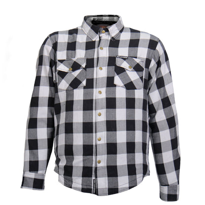 Hot Leathers Men's 'Iron Outlaw' White/Black Cotton Flannel Shirt - Button Front - Riding Protective Wear - JKM3005