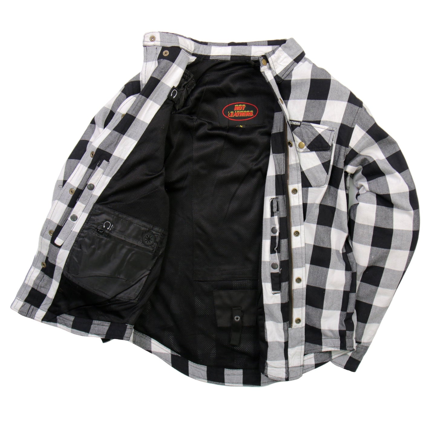 Hot Leathers Men's 'Iron Outlaw' White/Black Cotton Flannel Shirt - Button Front - Riding Protective Wear - JKM3005