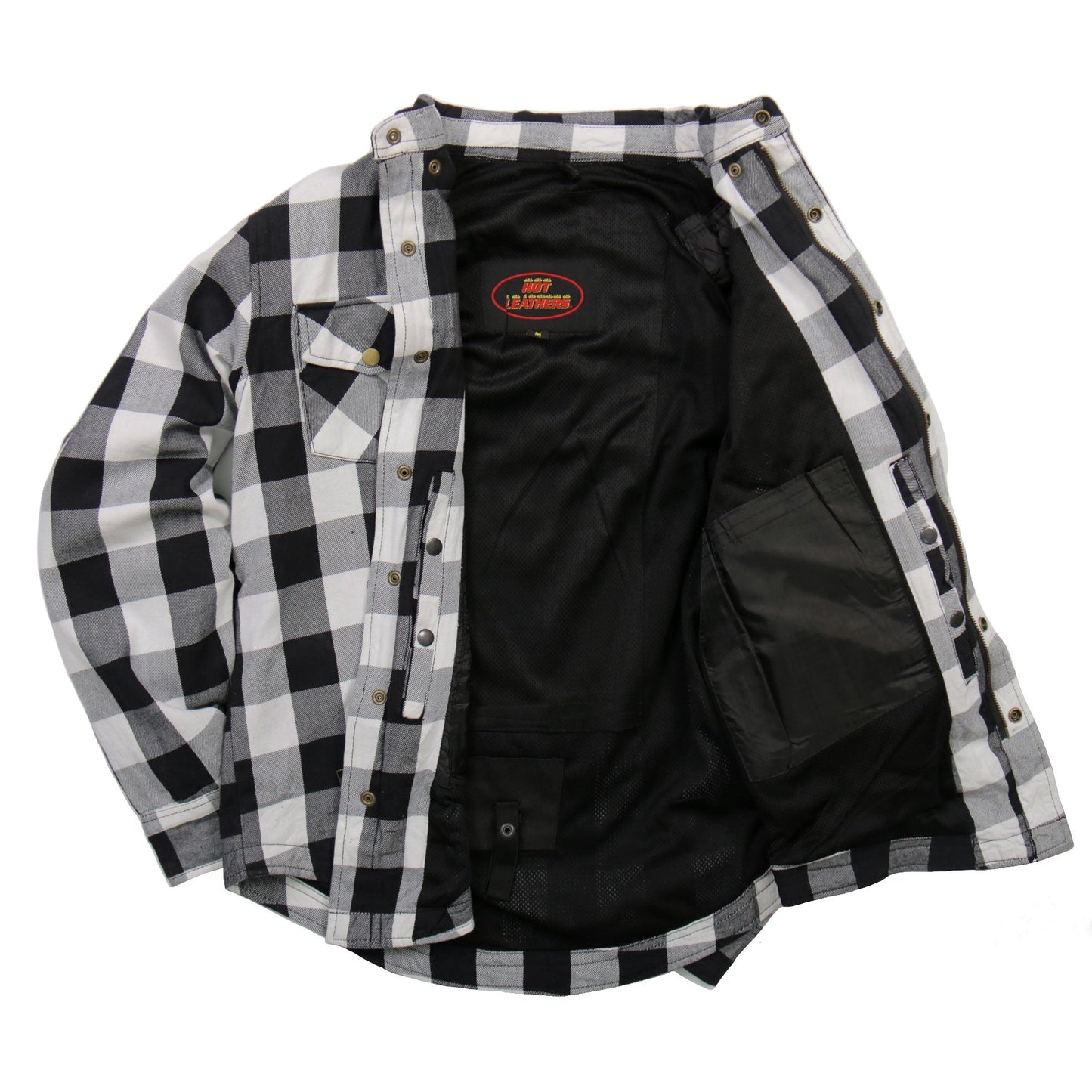 Hot Leathers Men's 'Iron Outlaw' White/Black Cotton Flannel Shirt - Button Front - Riding Protective Wear - JKM3005