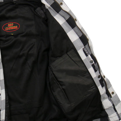 Hot Leathers Men's 'Iron Outlaw' White/Black Cotton Flannel Shirt - Button Front - Riding Protective Wear - JKM3005