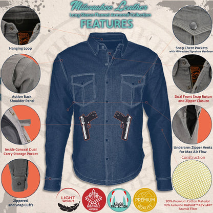 Milwaukee Leather Men's Grimfire Multi/Color CE Armored Flannel Shirt with Aramid Reinforced Zones - MPM1635