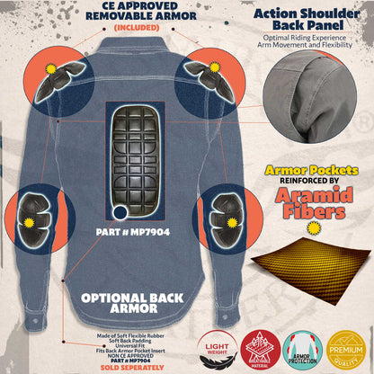 Milwaukee Leather Men's Whistler Multi/Color CE Armored Flannel Shirt with Aramid Reinforced Zones - MPM1625