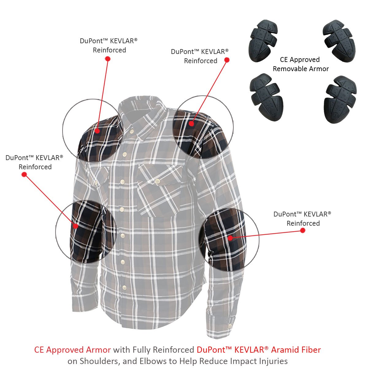 Milwaukee Leather Men's Ironfang Multi/Color CE Armored Flannel Shirt with Aramid Reinforced Zones - MPM1640