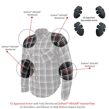 Milwaukee Leather Men's Ironfang Multi/Color CE Armored Flannel Shirt with Aramid Reinforced Zones - MPM1640