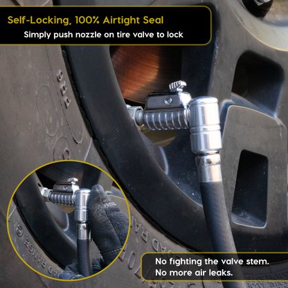 Lightning™ L2X Quick-Connect Locking Tire Inflator Air Chuck Extension | Patented Lock-on Compressor Hose Attachment (Open Flow)