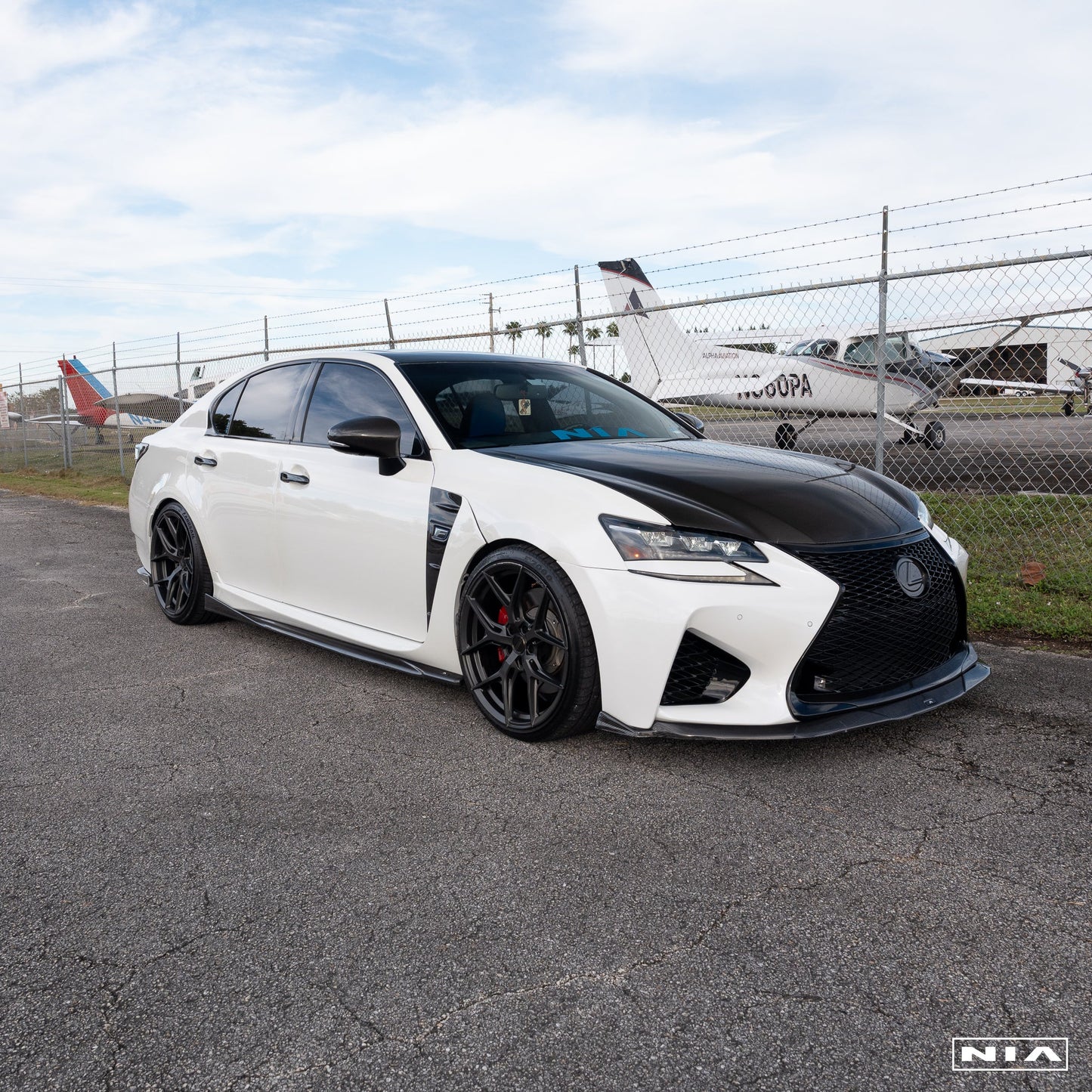 Lexus GS-F NIA Full lip Body Kit 5pcs (Front Splitter, Side Skirt Rockers, Rear apron spats)  2016-2020in ABS or Carbon Fiber