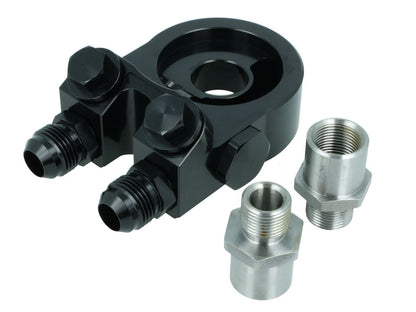 BOOST Products Oil Filter Sandwich Adapter with Thermostat (70 C) and 4x ORB Dash 8 Ports - satin black