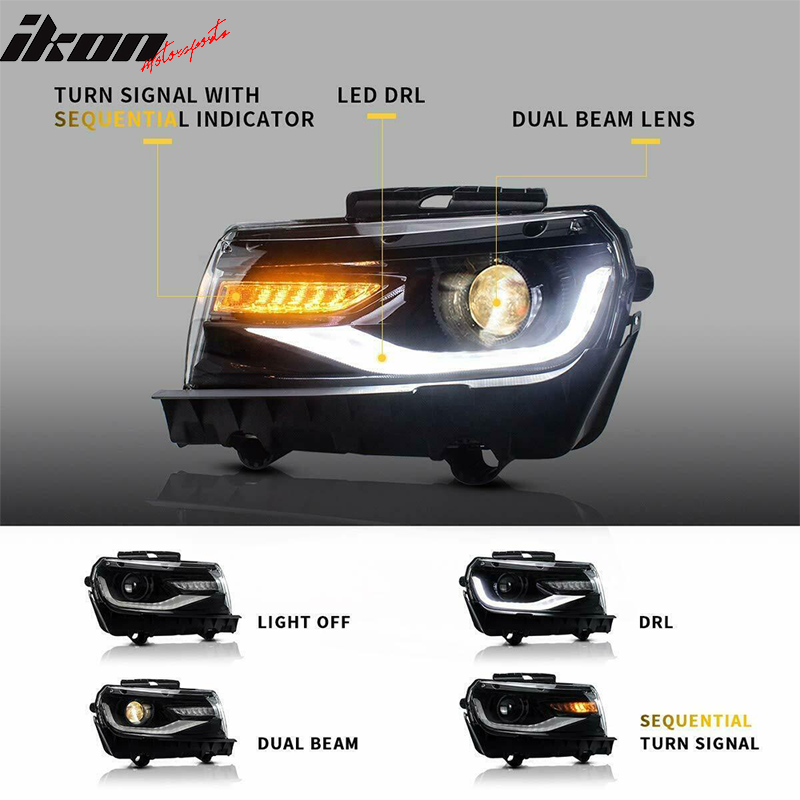 2014-2015 Chevy Camaro 6th Gen Style DRL LED Headlights with 20 Colors