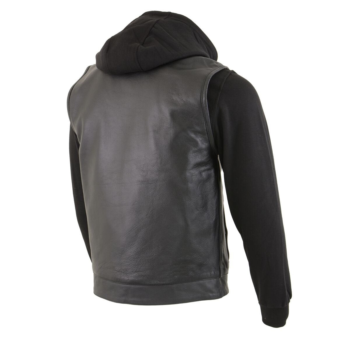 Milwaukee Leather LKM3714 Men's Black Club Style '2 in 1' Zipper Leather Vest with Removable Full Sleeve Hoodie