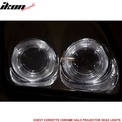 1997-2004 Chevy Corvette C5 Chrome Housing LED Halo Rim Headlight Lamp