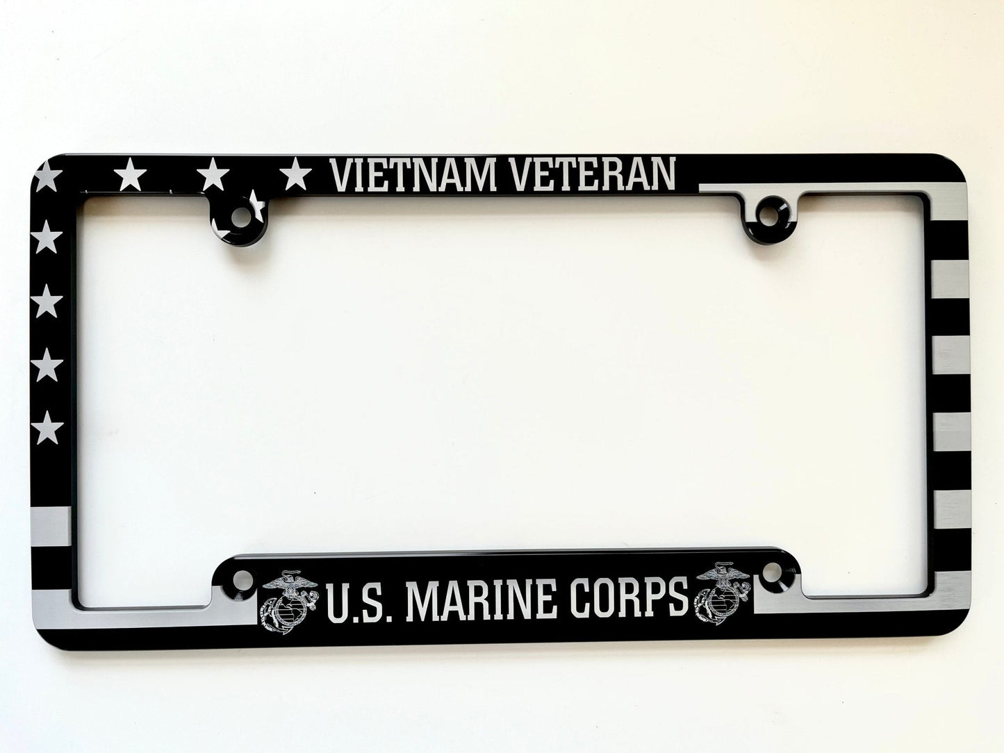 Marine Corps Vietnam Veteran American Flag Billet Aluminum License Plate Frame