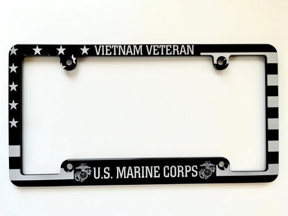 Marine Corps Vietnam Veteran American Flag Billet Aluminum License Plate Frame
