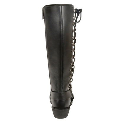 Milwaukee Leather Women's Wide-Width Classic Black Leather 14-Inch Harness Square Toe Tall Motorcycle Boots MBL9365W