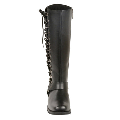Milwaukee Leather Women's Wide-Width Classic Black Leather 14-Inch Harness Square Toe Tall Motorcycle Boots MBL9365W