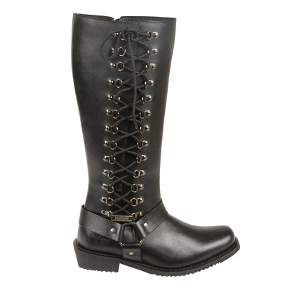 Milwaukee Leather Women's Wide-Width Classic Black Leather 14-Inch Harness Square Toe Tall Motorcycle Boots MBL9365W