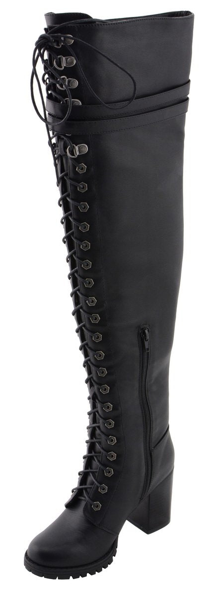 Milwaukee Leather MBL9424 Women's Black Above the Knee Lace-Up Fashion Casual Boots