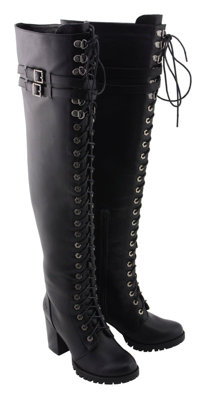 Milwaukee Leather MBL9424 Women's Black Above the Knee Lace-Up Fashion Casual Boots