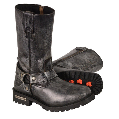 Milwaukee Leather MBM9006 Men's Distressed Gray Leather 11-inch Classic Harness Square Toe Motorcycle Boots