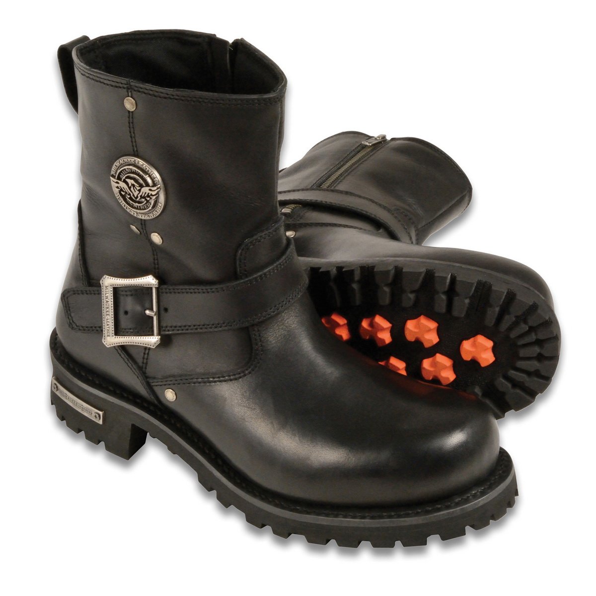 Milwaukee Leather Men's Black Leather Wide Width 6-inch Classic Engineer Motorcycle Boots w/ Side Zipper MBM9040W