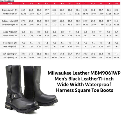 Milwaukee Leather MBM9061WP Men‚Äôs Black Leather11-inch Wide Width Waterproof Harness Square Toe Boots