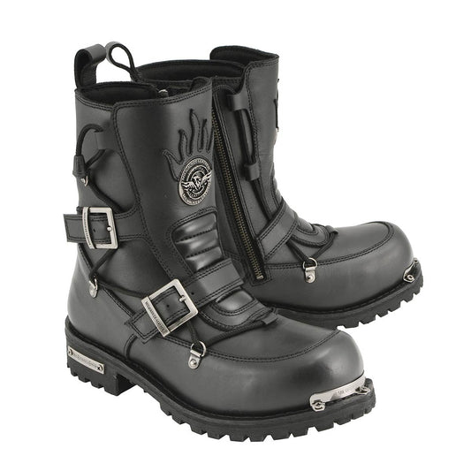 Milwaukee Leather MBM9076 Men‚Äôs Black 'Tactical' Logger Leather Boots with Buckle Enhancement