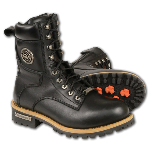 Milwaukee Leather MBM9095W Men's Classic Black ‚ÄòWide Width‚Äô Lace-Up Logger Boots with Side Zipper