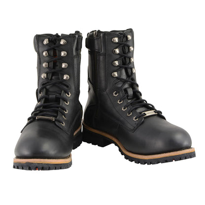 Milwaukee Leather MBM9095 Men‚Äôs Classic Black Logger Lace-Up Boots with Side Zipper