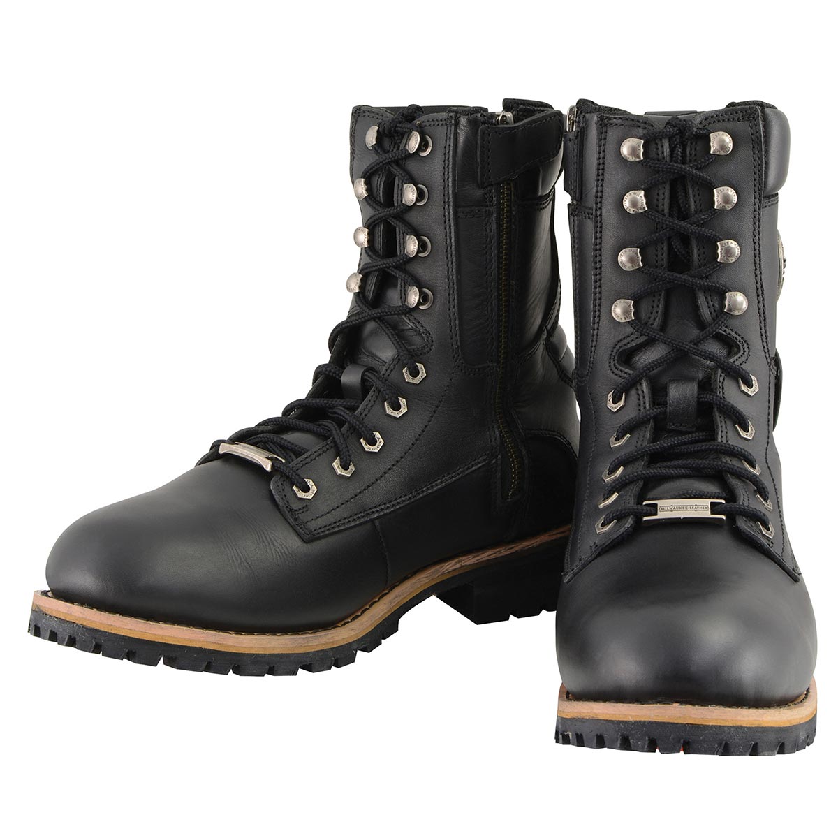 Milwaukee Leather MBM9095 Men‚Äôs Classic Black Logger Lace-Up Boots with Side Zipper