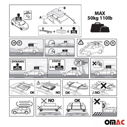 OMAC Smooth Roof Racks Cross Bars Luggage Carrier for Honda Civic 2016-2021 Black 2x U026405