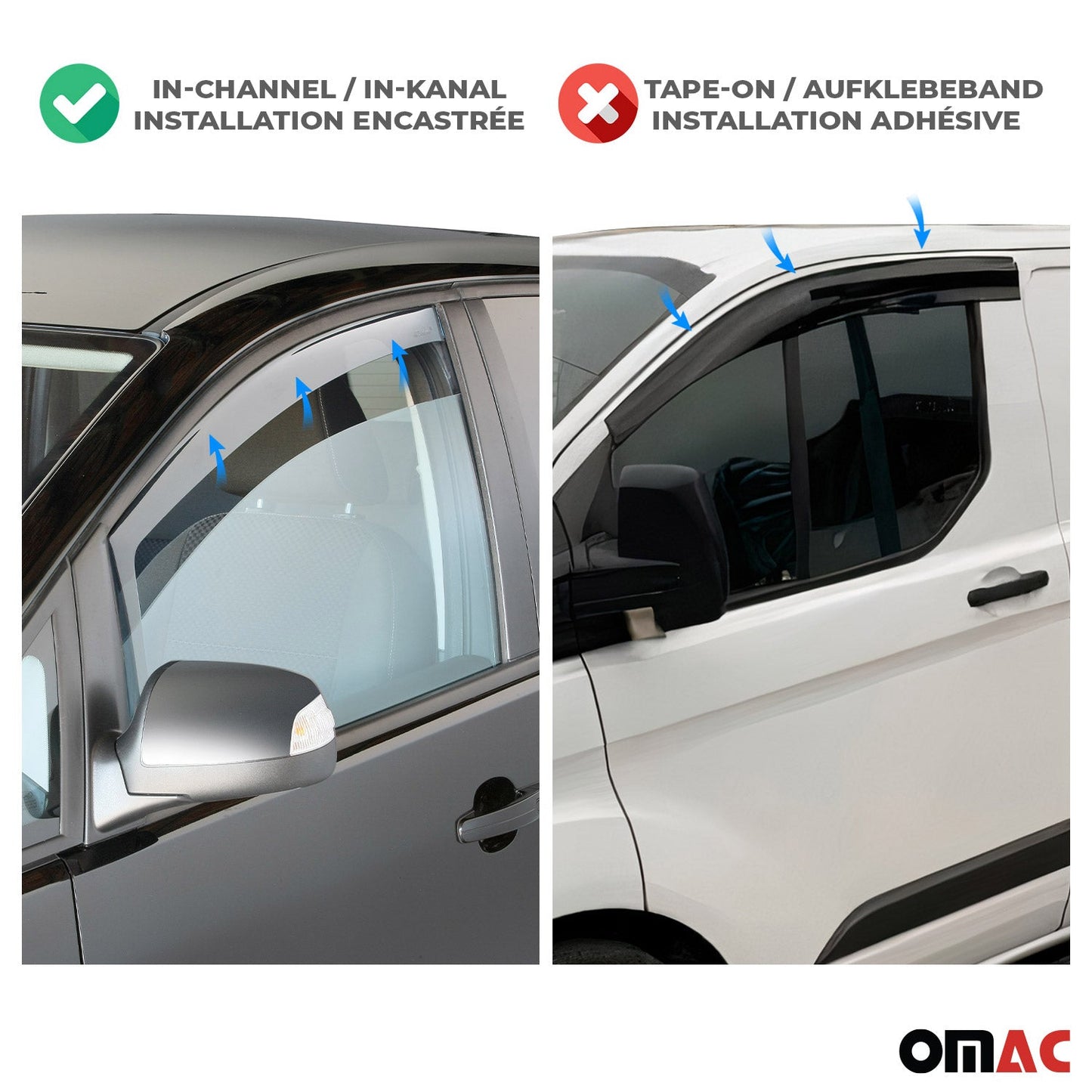 OMAC Window Visor Vent Rain Deflector for Ford Transit Connect 2014-2019 Smoke 2x 2627FR13.103M