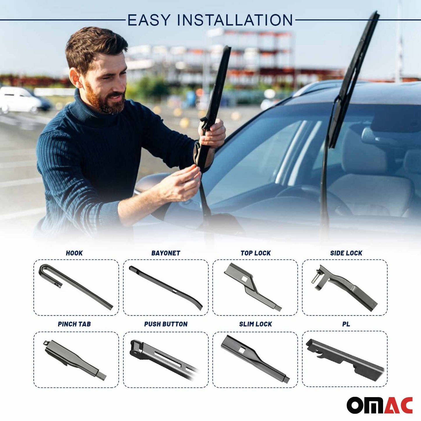 OMAC Front Windshield Wiper Blades Set for Mazda 3 2014-2018 A018518